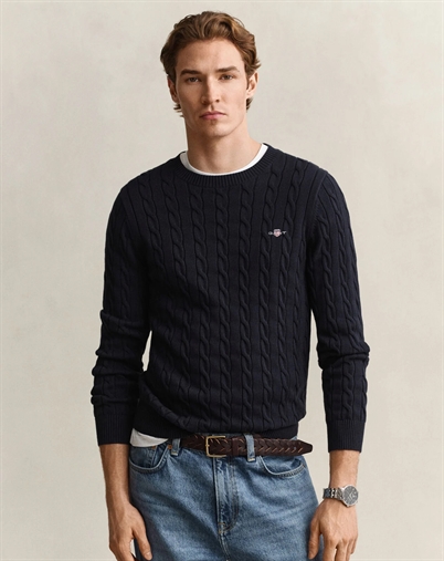 Gant - Cotton Cable C-Neck Strik - Evening Blue